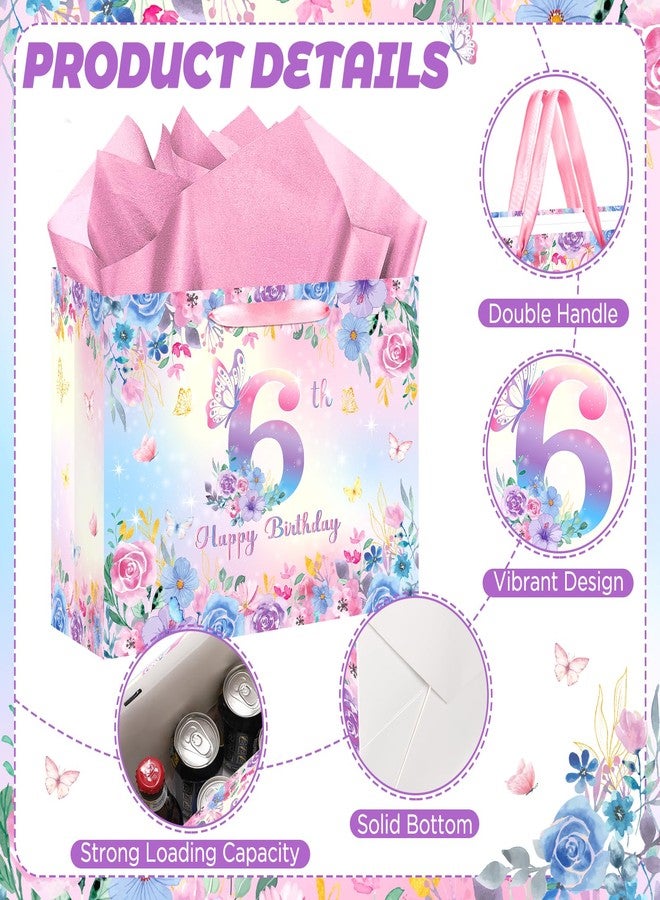 LUUFILx 6th Butterfly Birthday Gift Bag for Girls Pink Butterfly Wrapping Paper Flower Party Favor Bags with Greeting Card Purple Pink Floral Gift Bag for Baby Shower Birthday Decorations Party Supplies - Image 5