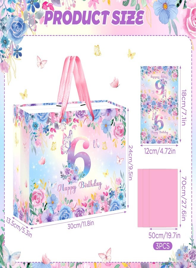 LUUFILx 6th Butterfly Birthday Gift Bag for Girls Pink Butterfly Wrapping Paper Flower Party Favor Bags with Greeting Card Purple Pink Floral Gift Bag for Baby Shower Birthday Decorations Party Supplies - Image 4