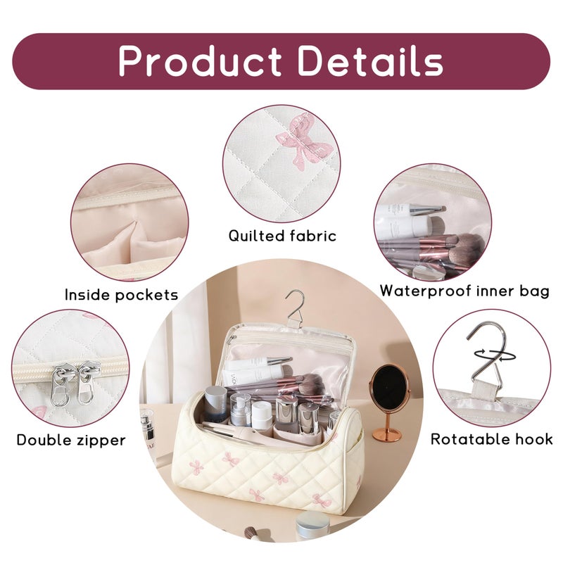 GISMTR Quilted Hair Tools Travel Case, Cotton Portable Storage Bag with Hanging Hook for Hair Curler Accessories, Cute Dustproof Travel Organizer - Image 3