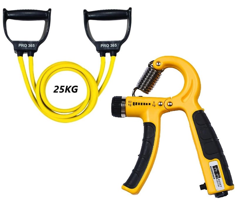 PRO365 Double Toning Tube 25 Kg| Counter Hand Gripper| Full Body Workout Equipment| Resistance Tube| Comfort Handles Latex Hand Grip| Combo Fitness Kit - Image 1