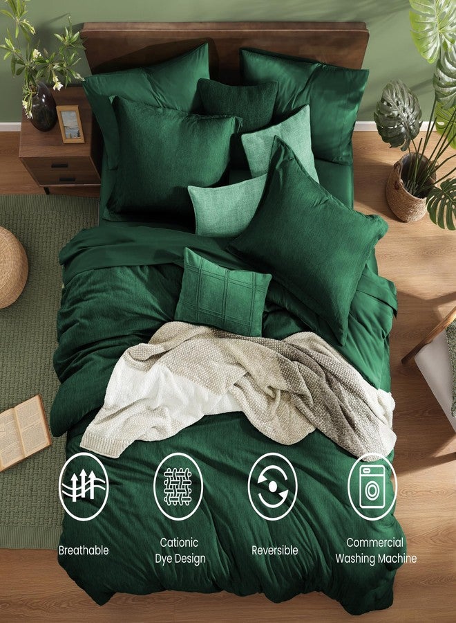 Monbix King Size Comforter Set, Emerald Green King Bedding Set Reversible, King Comforter Set 7 Pieces, Cationic Dyeing Bed in a Bag with Comforter, Sheets, Pillowcases & Shams - Image 2