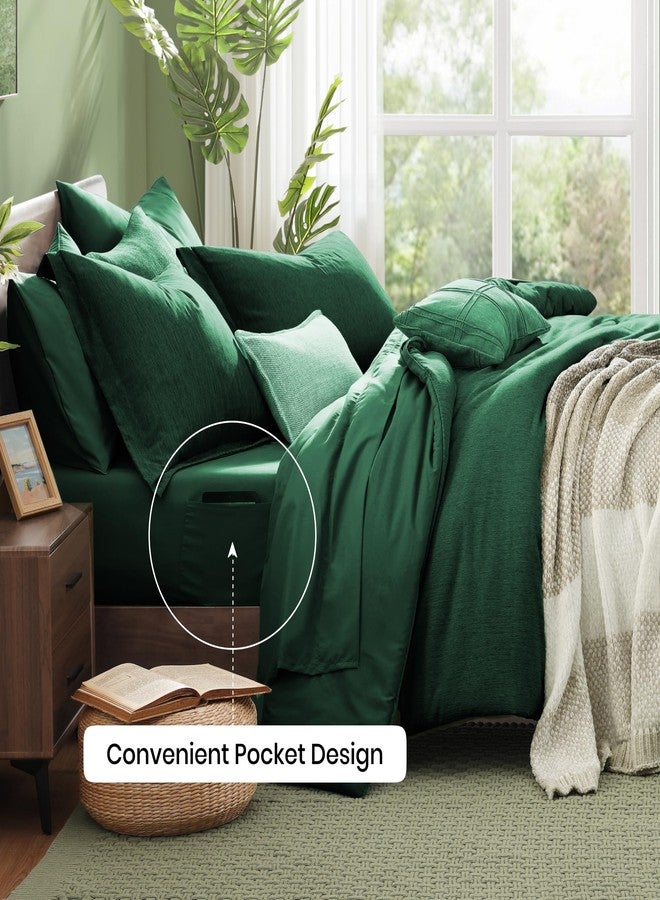 Monbix King Size Comforter Set, Emerald Green King Bedding Set Reversible, King Comforter Set 7 Pieces, Cationic Dyeing Bed in a Bag with Comforter, Sheets, Pillowcases & Shams - Image 4