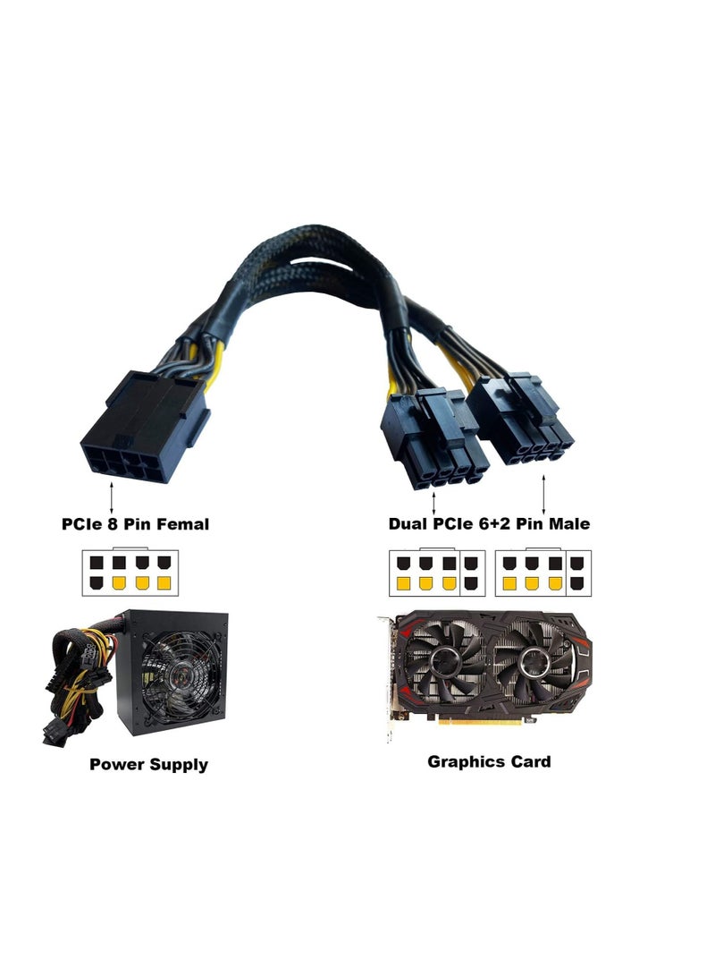 GPU VGA PCI-e 8 Pin Female to Dual 8(6+2) Pin Male PCI Express Adapter Braided Sleeved Splitter Power Cable 8.7 inch/22cm