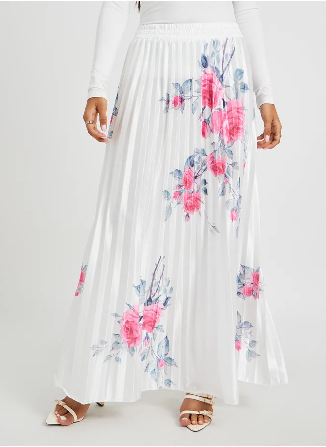 ستايلي Styli Floral Print Pleated A-Line Maxi Skirt