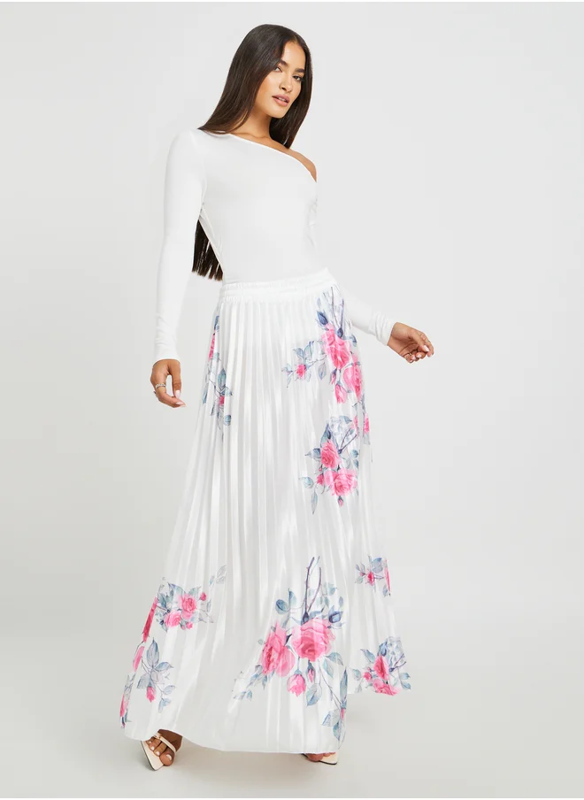ستايلي Styli Floral Print Pleated A-Line Maxi Skirt