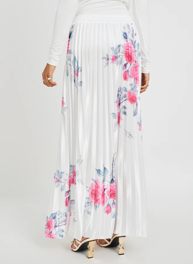 Styli Styli Floral Print Pleated A-Line Maxi Skirt