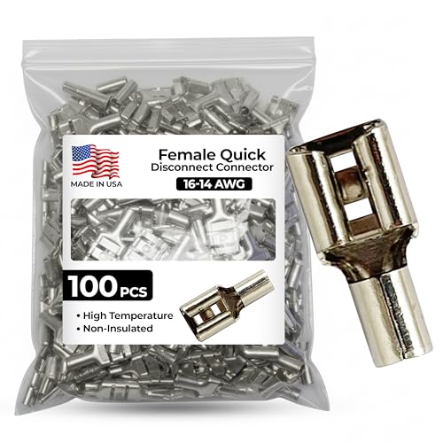 Sherco-Auto 100 Pcs High Temperature Non-Insulated Female Spade Connectors - 16-14 Gauge Quick Disconnect .250 Tab - Wire Splice Connectors for Strong Crimps in Electrical Wire Terminals - Made in USA - Image 1
