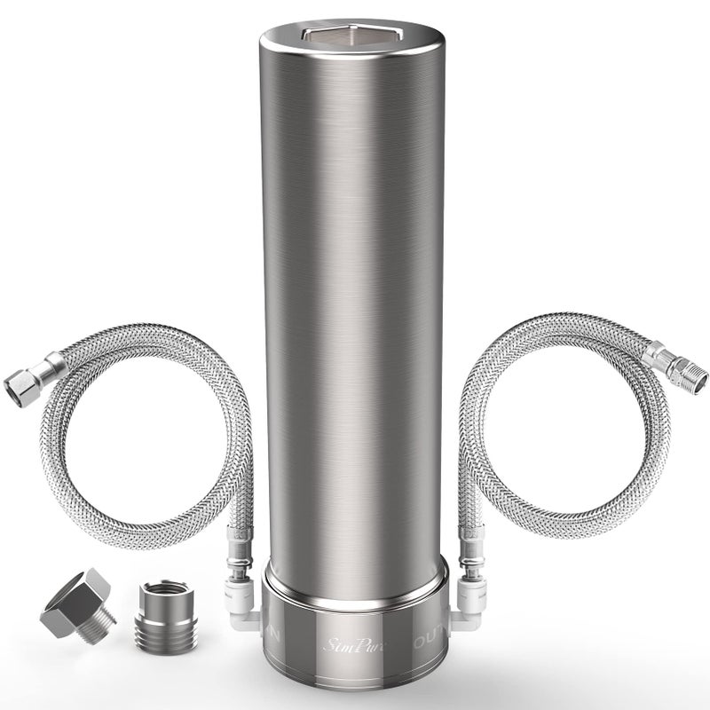 Simpure V7 Under Sink Water Filter 5-Stage Stainless Steel Water Filtration System Direct Connect To Kitchen Faucet Reduces 99% Lead Chlorine Bad Taste 20K Gallons (No Drilling Required) - Image 1