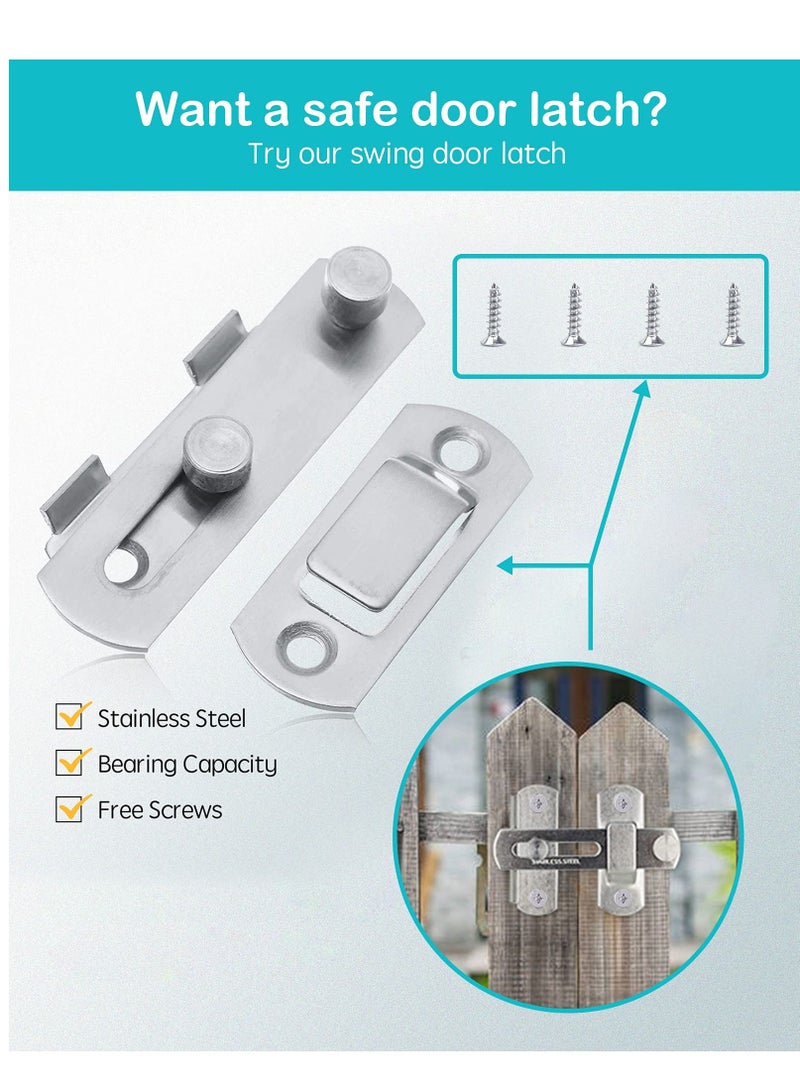 KASTWAVE 2pcs Door Lock, Stainless Steel Gate Latches, Flip Door Lock Latch, Safety Door Bolt Latch Lock Suitable for Door and Window, Barn Door Latch, Coop, Garden, Household, Bathroom(Silver) - Image 4