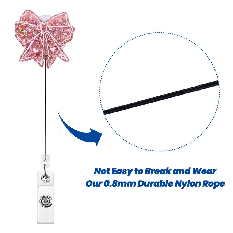 BVIIE Cute Pink Bow Badge Reel | Retractable Id Card Badge Holder | Name Tag Work Badge Clip For Rn Lpn Cna Ma Er Night Shift Nurse Nursing Student Doctor Teacher | Nurse Gifts | Acrylic|Alligator Clip - Image 5
