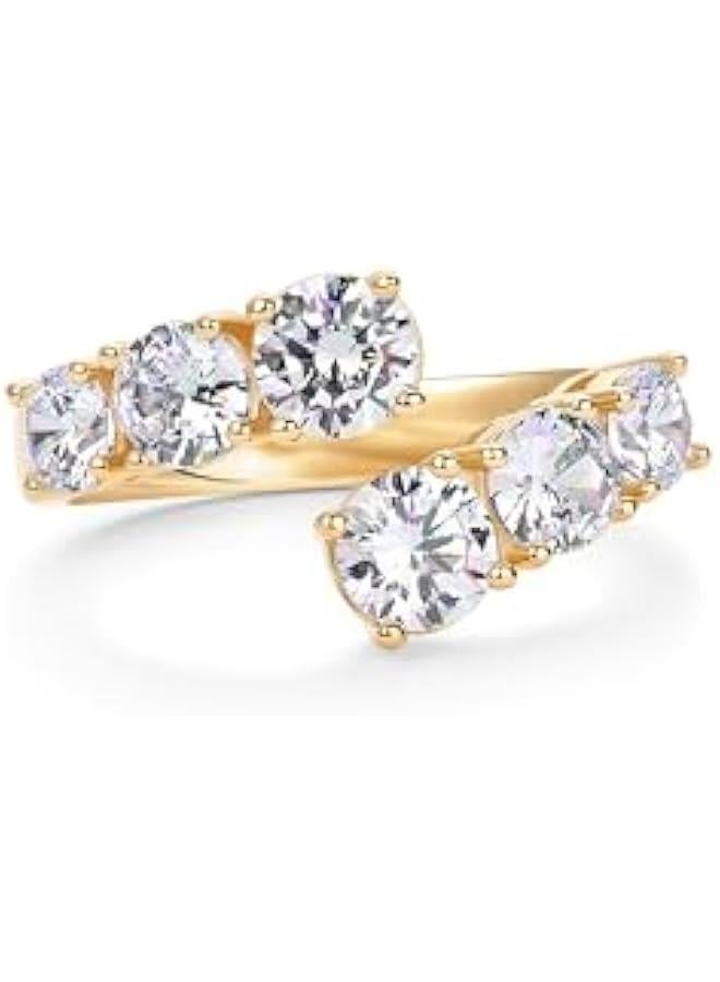 PAVOI 14K Gold Plated Cubic Zirconia Crossover Chunky Eternity Ring for Women | Open Twist Stackable Bands | CZ Statement Rings - Image 3