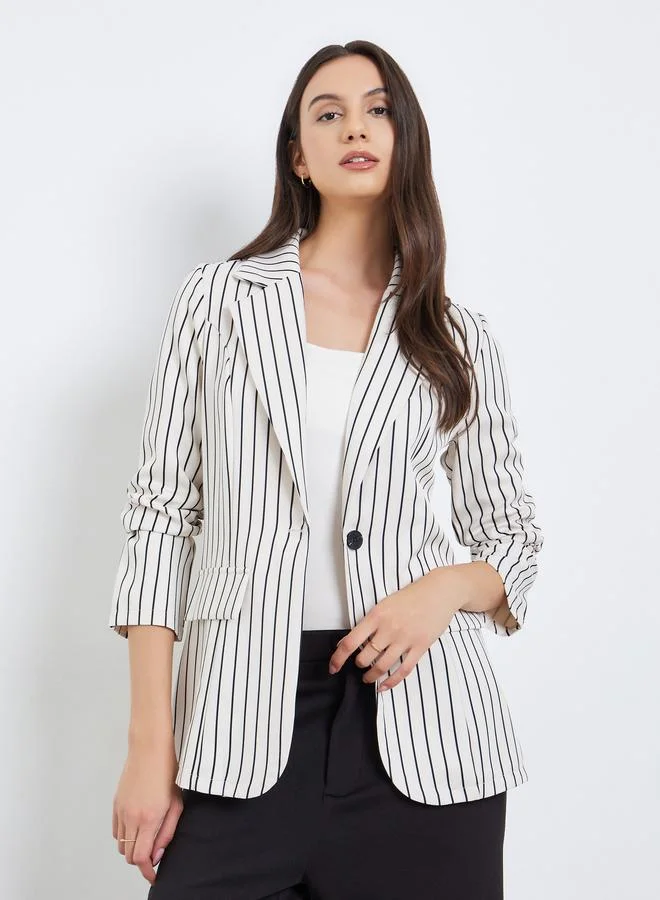 Take Two Women Striped Lapel Long Sleeve Blazer