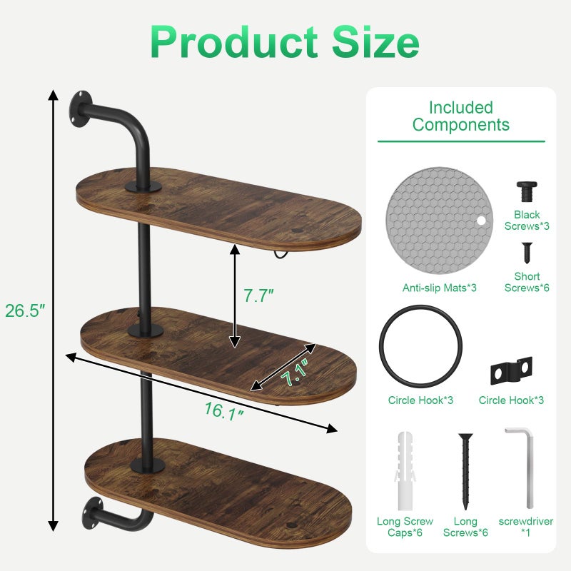 VyGrow Rotating Window Plant Shelves with 3 Anti-slip Mats, 3 Tier Plant Stand Indoor Outdoor, Wooden Window Plant Shelf with 3 Circle Hook, Hanging Plant Holder for Window, Potted Plants, Flowerpots (Antique Color, 3 Tier) - Image 2