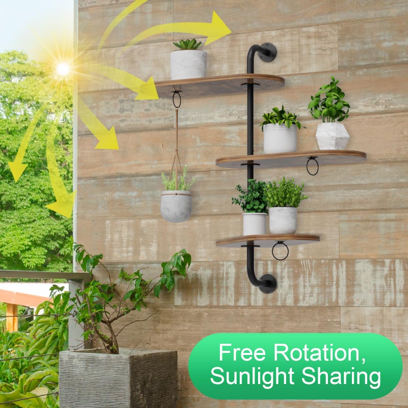 VyGrow Rotating Window Plant Shelves with 3 Anti-slip Mats, 3 Tier Plant Stand Indoor Outdoor, Wooden Window Plant Shelf with 3 Circle Hook, Hanging Plant Holder for Window, Potted Plants, Flowerpots (Antique Color, 3 Tier) - Image 4