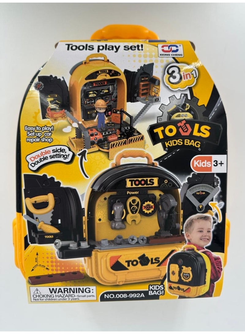 Kids Tool Play Set, Double-Sided Car Repair Shop Bag, Yellow and Black, Ages 3+, Educational Construction Toy - Image 1