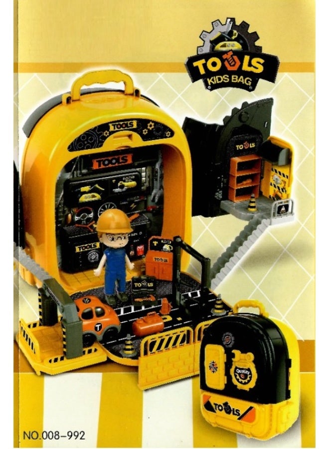 Kids Tool Play Set, Double-Sided Car Repair Shop Bag, Yellow and Black, Ages 3+, Educational Construction Toy - Image 2