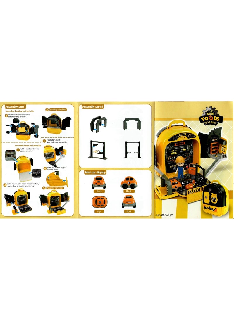 Kids Tool Play Set, Double-Sided Car Repair Shop Bag, Yellow and Black, Ages 3+, Educational Construction Toy - Image 3