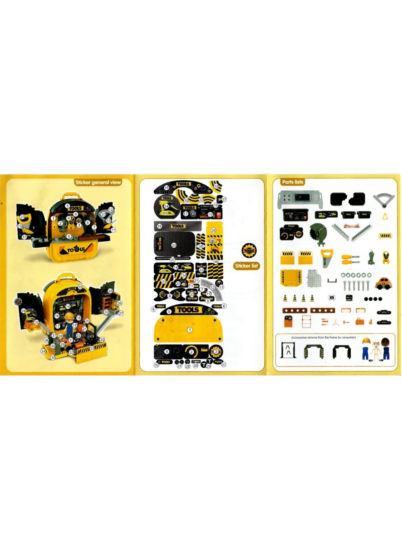 Kids Tool Play Set, Double-Sided Car Repair Shop Bag, Yellow and Black, Ages 3+, Educational Construction Toy - Image 4