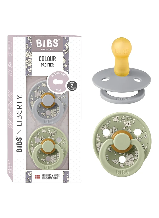 BIBS Liberty Colour Latex Pacifiers, Size 2, Capel Design, 2-Pack, Sage Mix