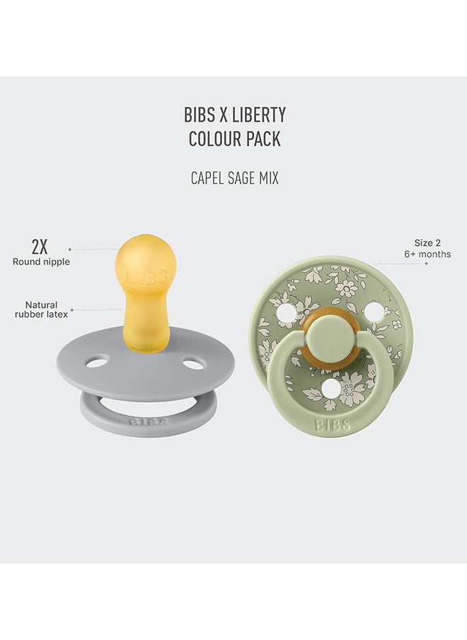 BIBS Liberty Colour Latex Pacifiers, Size 2, Capel Design, 2-Pack, Sage Mix  - Image 2