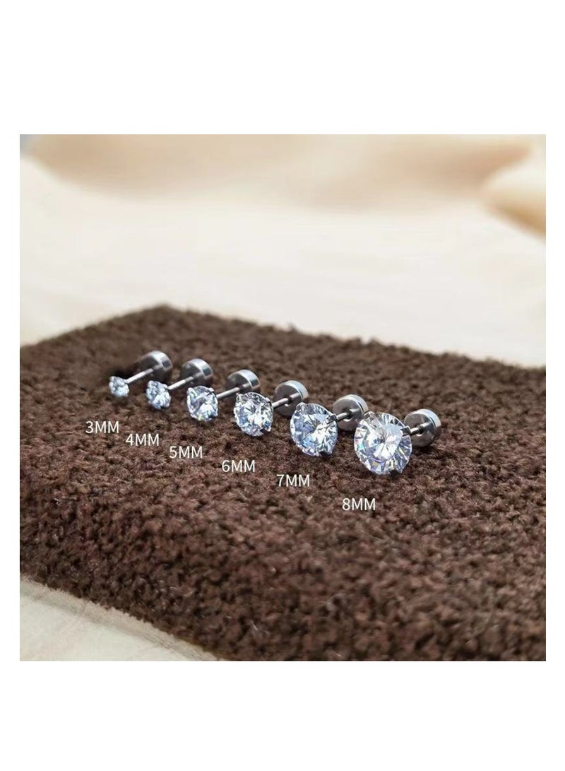 NOVOLAN NOVOLAN Stud Earrings 6 Pairs Hoop Earrings Set Women Girls, Stainless Steel Piercing Jewelry 6 Size AAA Zircon With Round Cake Ear Stud Earrings 4-Claw Grab Zircon Ear Bone Stud (White Gold)  - Image 3