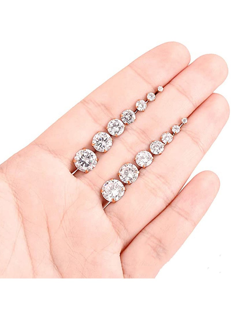 NOVOLAN NOVOLAN Stud Earrings 6 Pairs Hoop Earrings Set Women Girls, Stainless Steel Piercing Jewelry 6 Size AAA Zircon With Round Cake Ear Stud Earrings 4-Claw Grab Zircon Ear Bone Stud (White Gold)  - Image 4