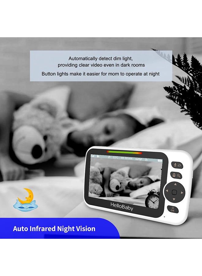 5.0 Inches Color LCD Screen Video Baby Monitor With Remote Camera, Pan-Tilt-Zoom, Infrared Night Vision, Temperature Display