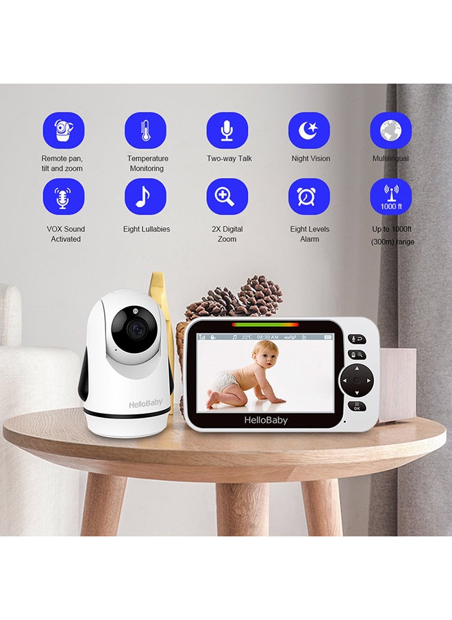 Hellobaby 5.0 Inches Color LCD Screen Video Baby Monitor With Remote Camera, Pan-Tilt-Zoom, Infrared Night Vision, Temperature Display  - Image 4