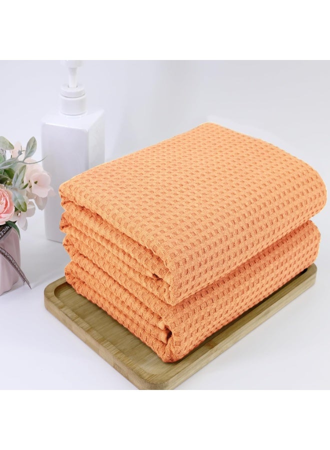 Polyte POLYTE Microfiber Oversize Quick Dry Lint Free Bath Towel, 60 x 30 in, Set of 2 (Orange, Waffle Weave) - Image 3
