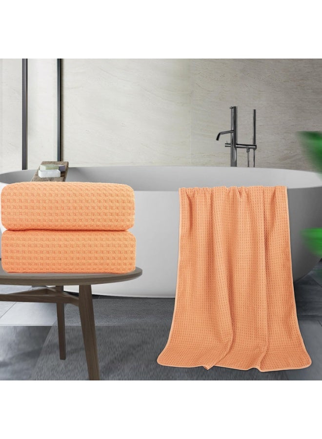 Polyte POLYTE Microfiber Oversize Quick Dry Lint Free Bath Towel, 60 x 30 in, Set of 2 (Orange, Waffle Weave) - Image 2