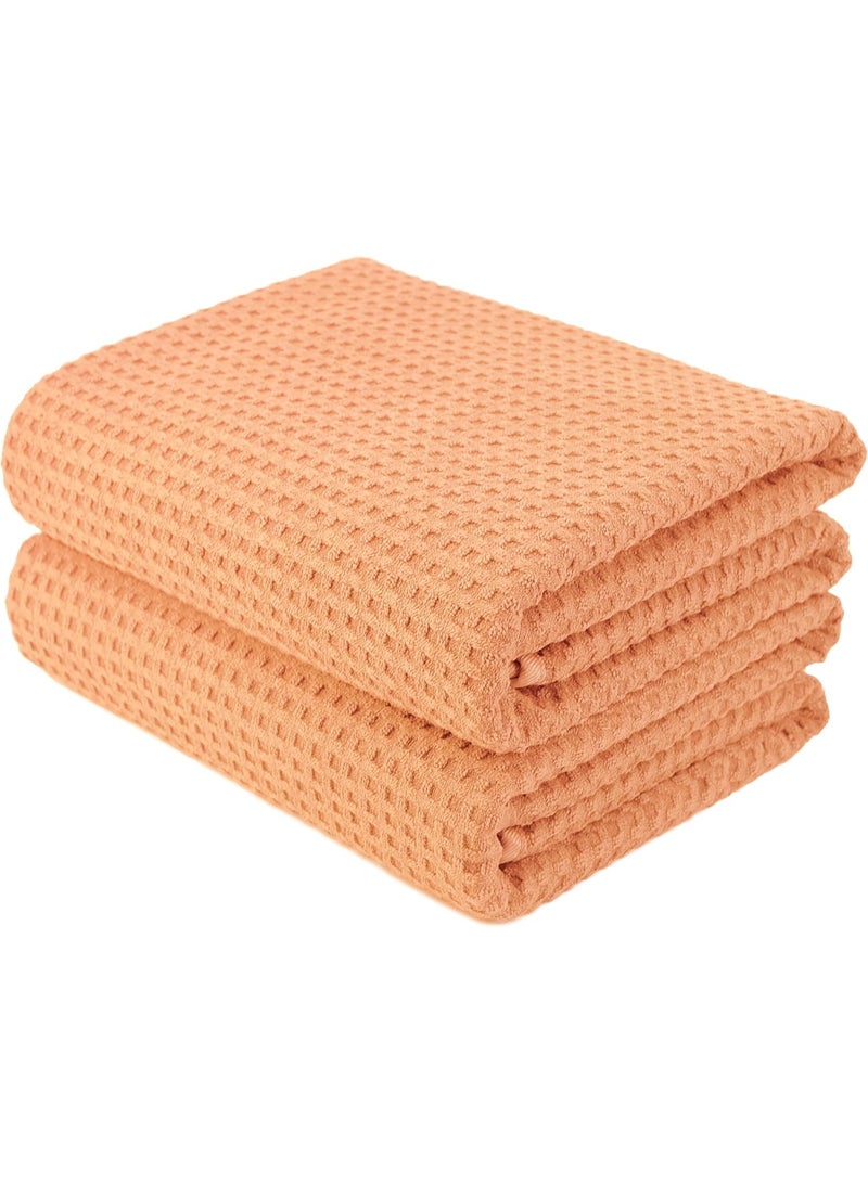 Polyte POLYTE Microfiber Oversize Quick Dry Lint Free Bath Towel, 60 x 30 in, Set of 2 (Orange, Waffle Weave) - Image 1
