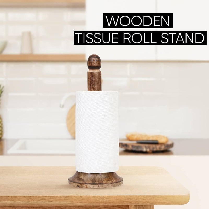 Vintageware® Wooden Paper Towel Holder Stand | Wooden Tissue & Toilet Paper Holder for Home, Kitchen, Hotels & Offices | Standard Brown Finish - Image 3