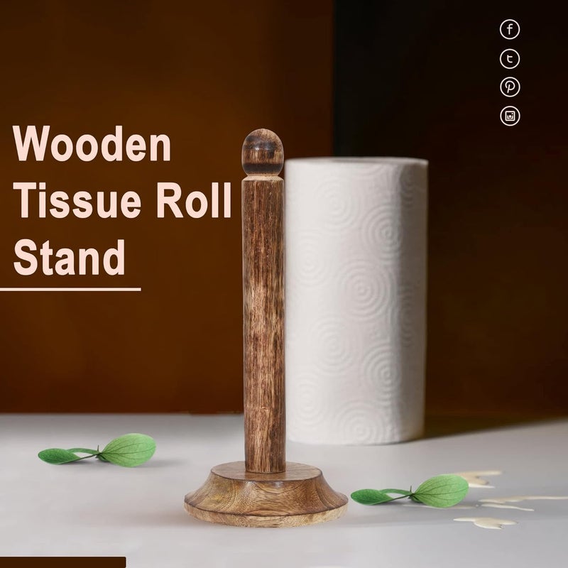 Vintageware® Wooden Paper Towel Holder Stand | Wooden Tissue & Toilet Paper Holder for Home, Kitchen, Hotels & Offices | Standard Brown Finish - Image 4