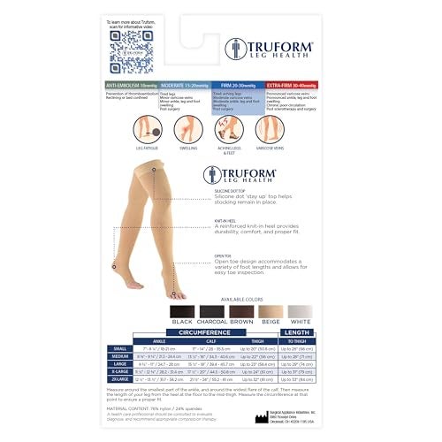 Truform جوارب ضغط Truform 20-30 مم زئبقي للرجال والنساء، بطول فخذ، بعلبة نقطية، مفتوحة الأصابع، بيج، كبير جداً - Image 5