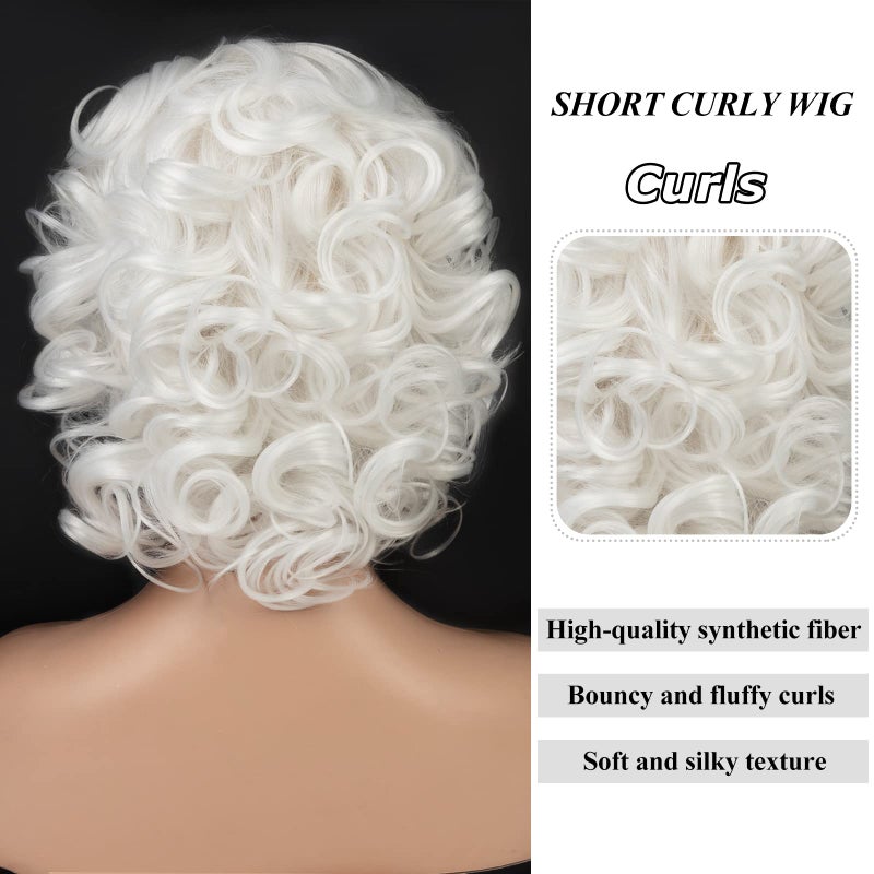 SEVENCOLORS Short White Curly Wigs for Women Natural Soft Hair Cosplay Costume Halloween Wigs Synthetic Big Curly Bob Wig(White) - Image 5