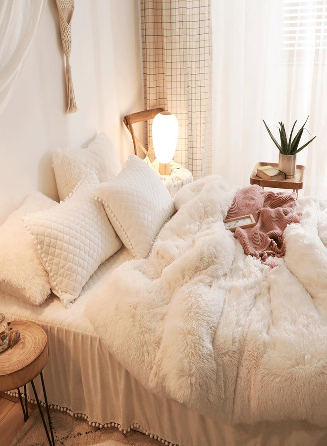HAIHUA Beige Fluffy Comforter Cover Set, Faux Fur Comforter Set (1 Plush Duvet Cover) Luxury Shaggy Bedding 1 Pieces,Zipper Closure (Beige, Queen) - Image 4
