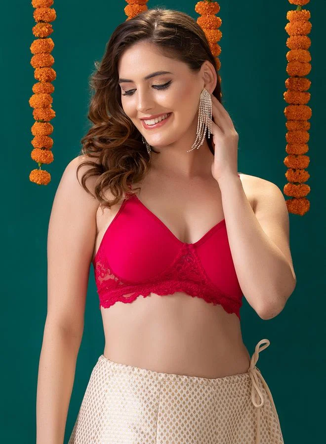 كلوفيا Pink Lace Details Non-Padded Full Coverage Spacer Cup Bra