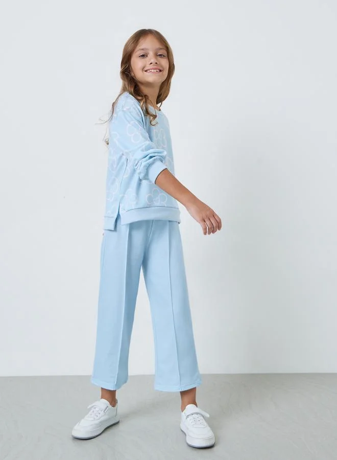 Styli Girls Light Blue Floral Sweatshirt and Joggers Set