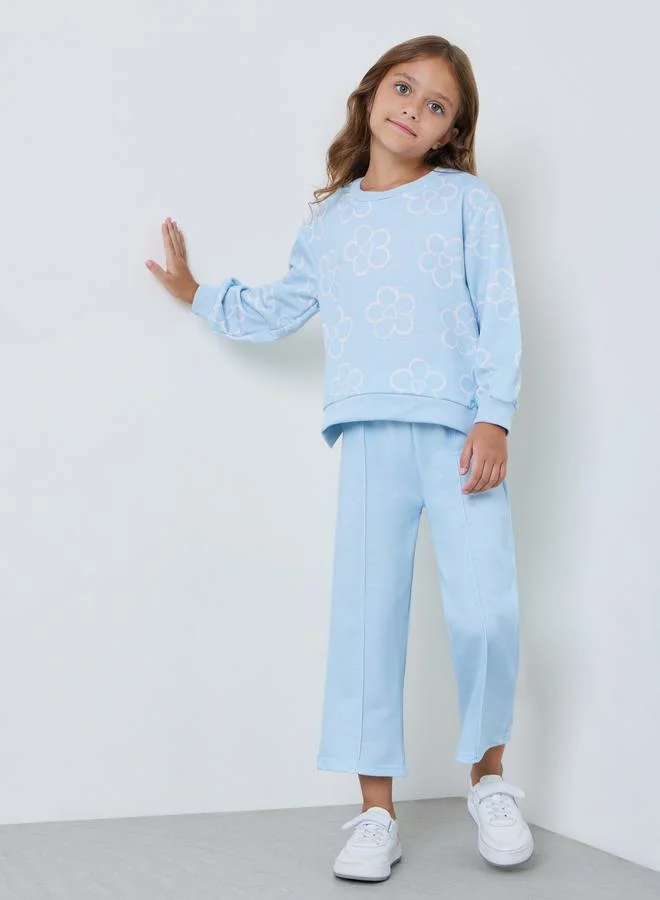 Styli Girls Light Blue Floral Sweatshirt and Joggers Set