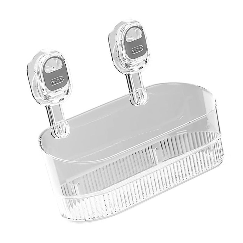 White Suction Cup Bathroom Organizer Rack Easy Install Portable Storage Holder - Image 2