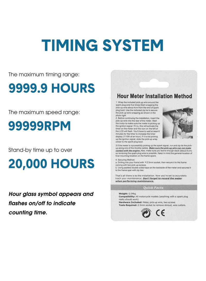 Dual Hour Meters for Small Engines, Automatic Shutdown Tachometers for Gas Engines, Inductive Hour Meter for Lawn Mowers, Dirt Bikes, Motorcycles, Snowmobiles, ATVs, and Boats - Image 2