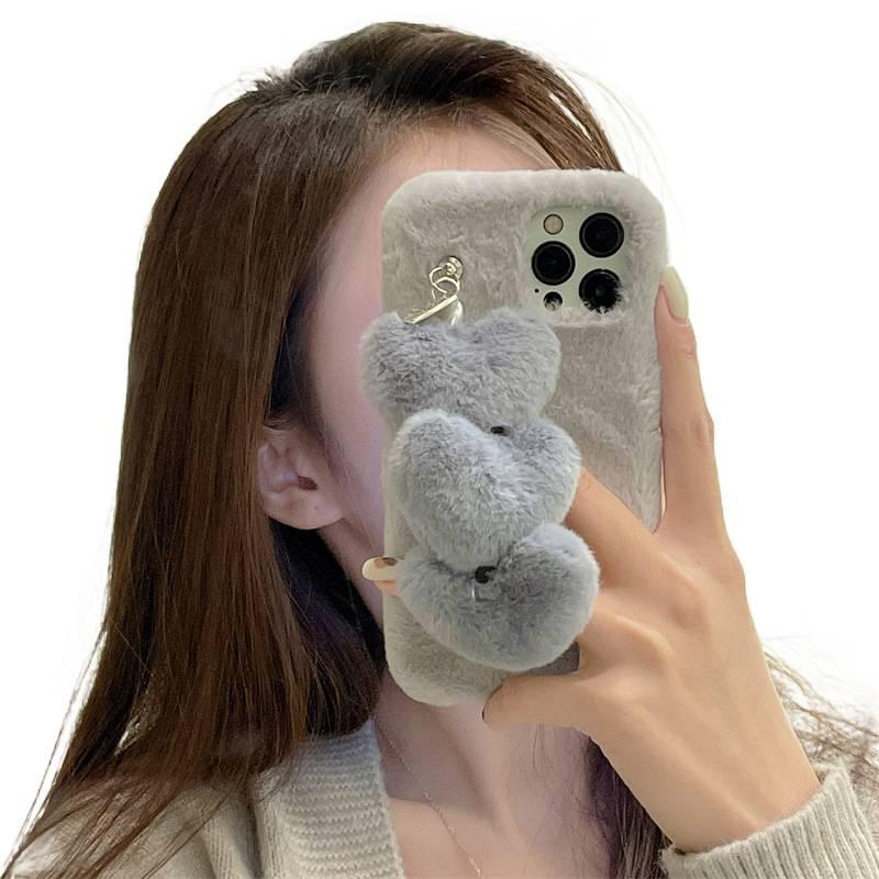 Drop Protection iPhone 13 Pro Max Silicone for iPhone 13 with Furry Heart Bracelet and Anti Fingerprint in Gray Colour - Image 1
