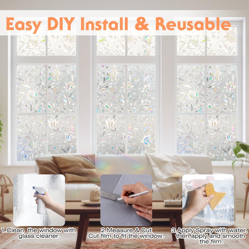 Hilarious Privacy Window Film, Tulip Window Vinyl, Stained Glass Static Stickers, 3D Decorations for Glass Windows, Removable Window Covering, Adhesive-Free Stickers (11.8'' x 78.7'') - Image 5