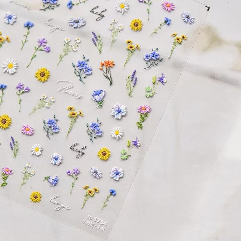 SPLOCUDU Flower Nail Art Stickers Daisy Sunflower Nail Decals for Nail Art Design Spring Summer Floral Nail Stickers Manicure Decorations for Women Girls Children - Image 3