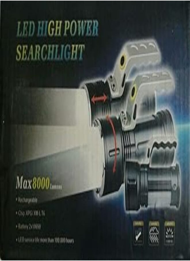 OR LED Zoom ,Rechargeable ,Waterproof Handheld Flashlight - 8000 Lumen 