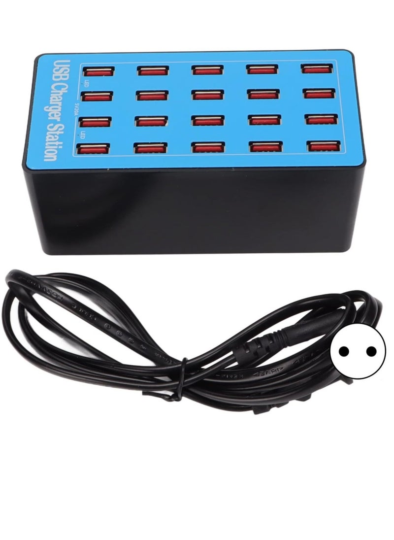 20-Port USB Charging Station, 80W, 2.4A Per Port, Charge 20 Devices Simultaneously, Non-Slip Design, Multi-Port Charger for Smartphones, Tablets  USB Devices (EU Plug)