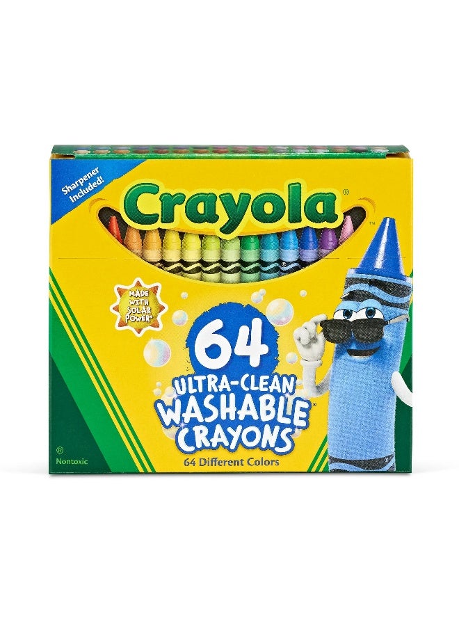 Crayola أقلام تلوين قابلة للغسل فائقة النظافة (64 قطعة) - مع مبراة لوازم العودة إلى المدرسة - Image 1