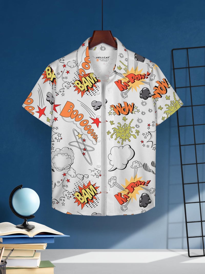 HELLCAT White Trendy Regular Fit Printed Causal Shirt for Boys/White4/3-4 Years - Image 2