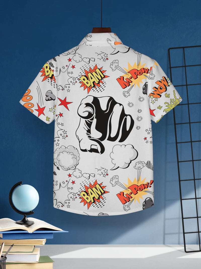 HELLCAT White Trendy Regular Fit Printed Causal Shirt for Boys/White4/3-4 Years - Image 3