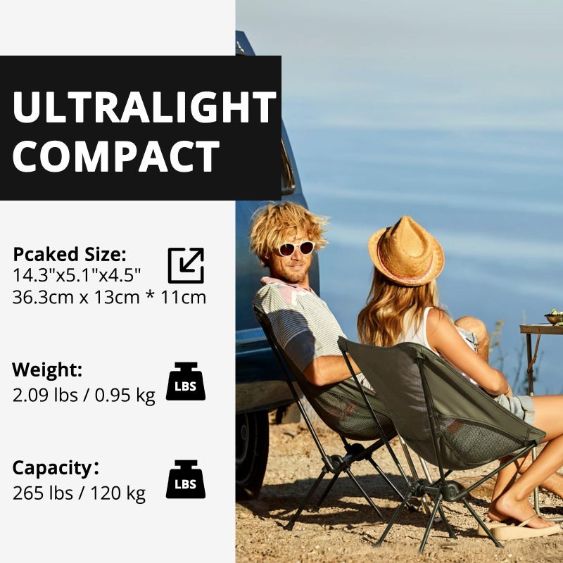 CAMEL CROWN Camping Chair Heavy Duty Backpacking Chair - Ultra-Light Folding Chair with Carry Bag, Portable Compact for Outdoor, Lawn, Hiking, Beach, Picnic - Image 4